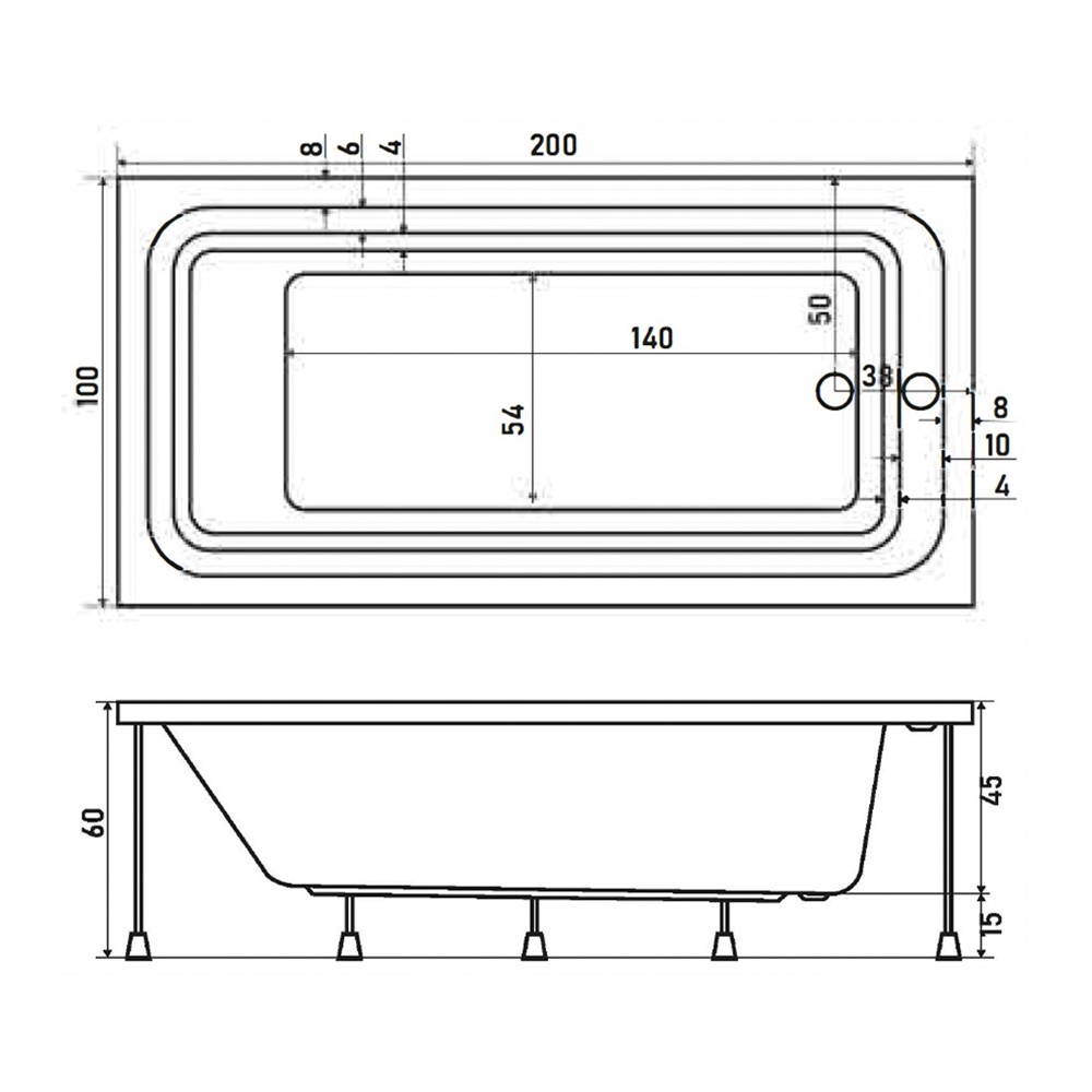 Shower Neo 200x100 cm Taşmalı Dikdörtgen Özel Küvet