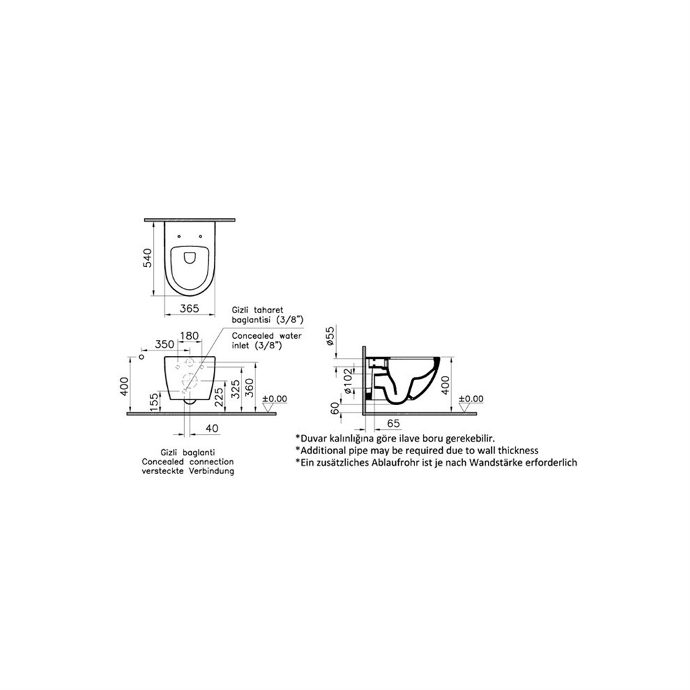 Vitra Sento 54 cm Rim-Ex Asma Klozet