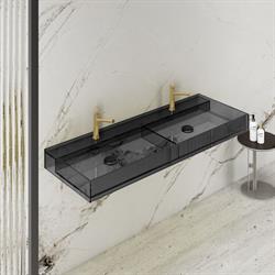Graffe Aura 120 Cm Çift Bölmeli Şeffaf Siyah Cam Lavabo