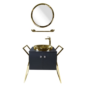 Pure Concept 90 cm Altın Metal Alt Ve Üst Banyo Ünitesi