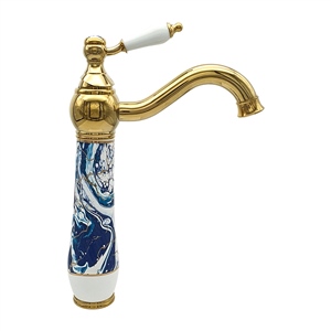 Pure Concept Ebru Mavi Altın Çanak Lavabo Bataryası