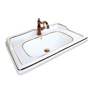 Pure Concept Victorian Beyaz Altın Dekoratif Etajerli Lavabo
