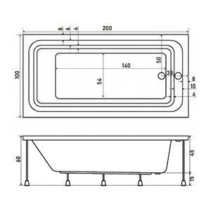 Shower Neo 200X100 Cm Taşmalı Dikdörtgen Özel Küvet