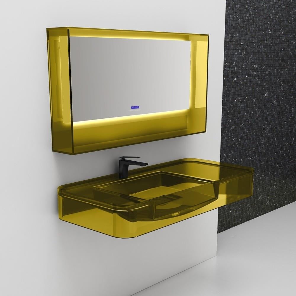 GraffeGraffe Solid 80 cm Şeffaf Cam Lavabo Sarı