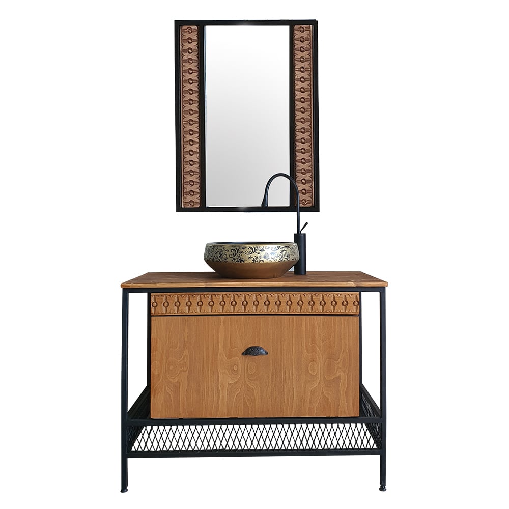Pure 100cm Masif Ahşap Alt Ve Üst Modül Banyo Ünitesi