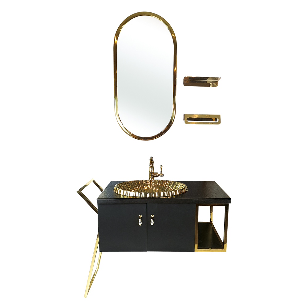 Pure 105cm Gold Metal Alt Ve Üst Banyo Ünitesi