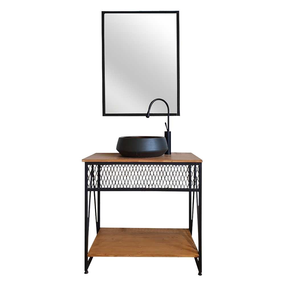 Pure 80cm Kafesli Masif Ahşap Banyo Ünitesi