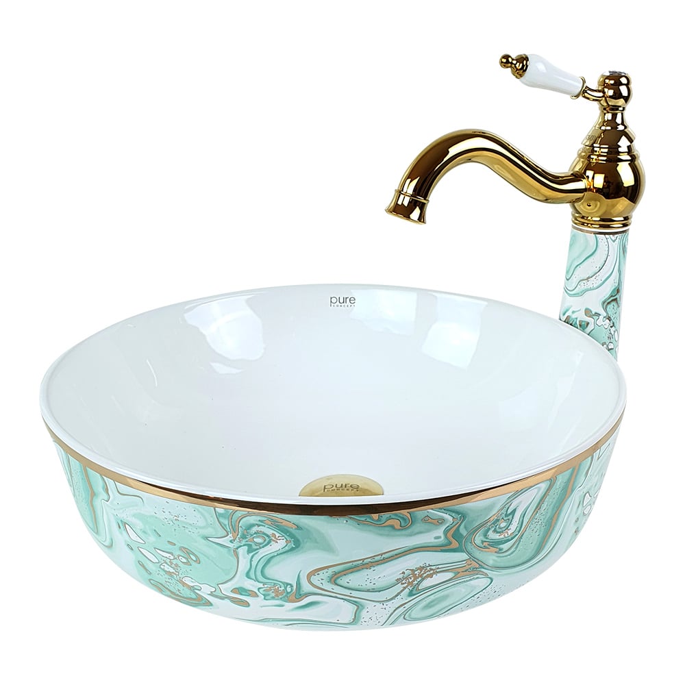 Pure ConceptEbru Yeşil Altın Çanak Lavabo