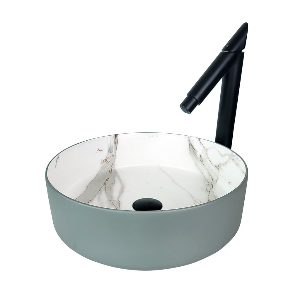 Pure ConceptFaralya 40 cm Mat Gri Calacatta Tezgah Üstü Çanak Lavabo