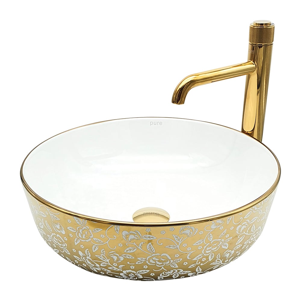 Pure ConceptFlower Gold White Çanak Lavabo