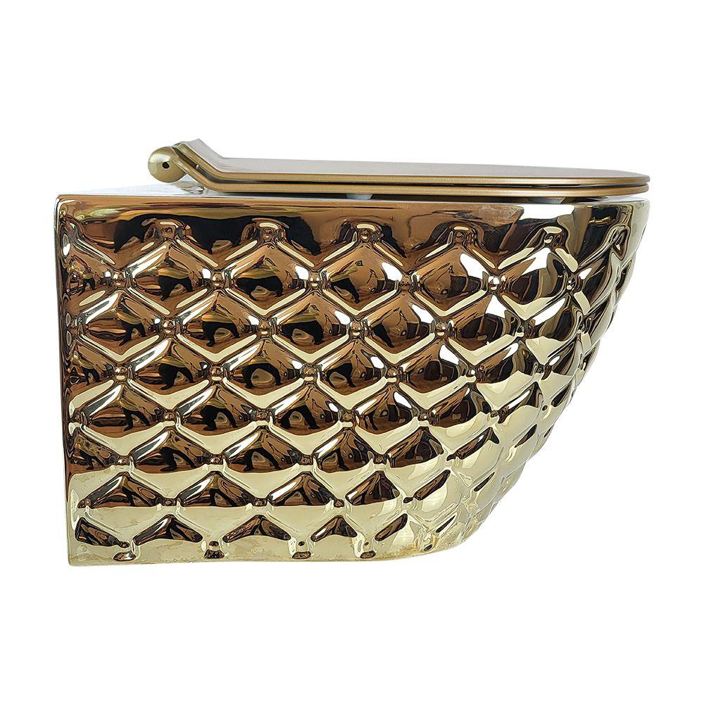 Pure ConceptKapitone Dot Parlak Gold Kanalsız Asma Klozet + Beyaz Kapak