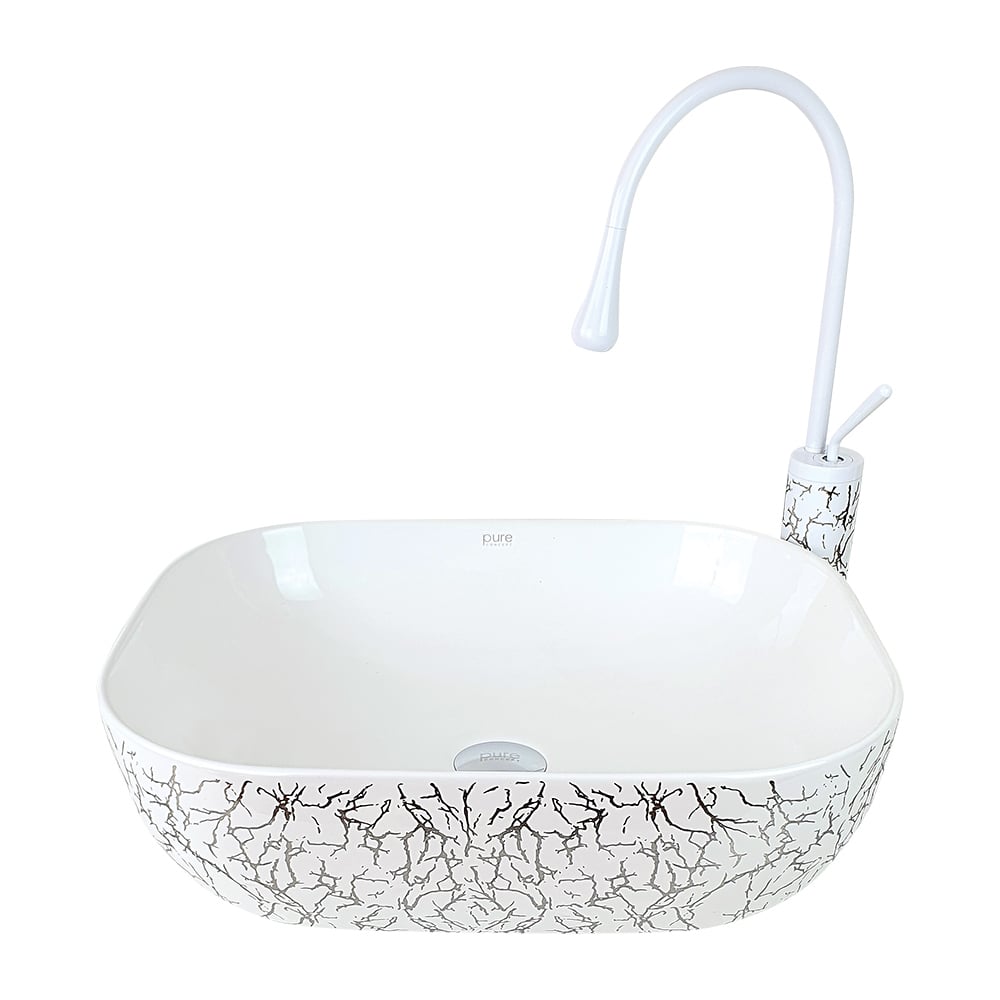 Pure ConceptMarble Beyaz Gümüş Tezgah Üstü Çanak Lavabo