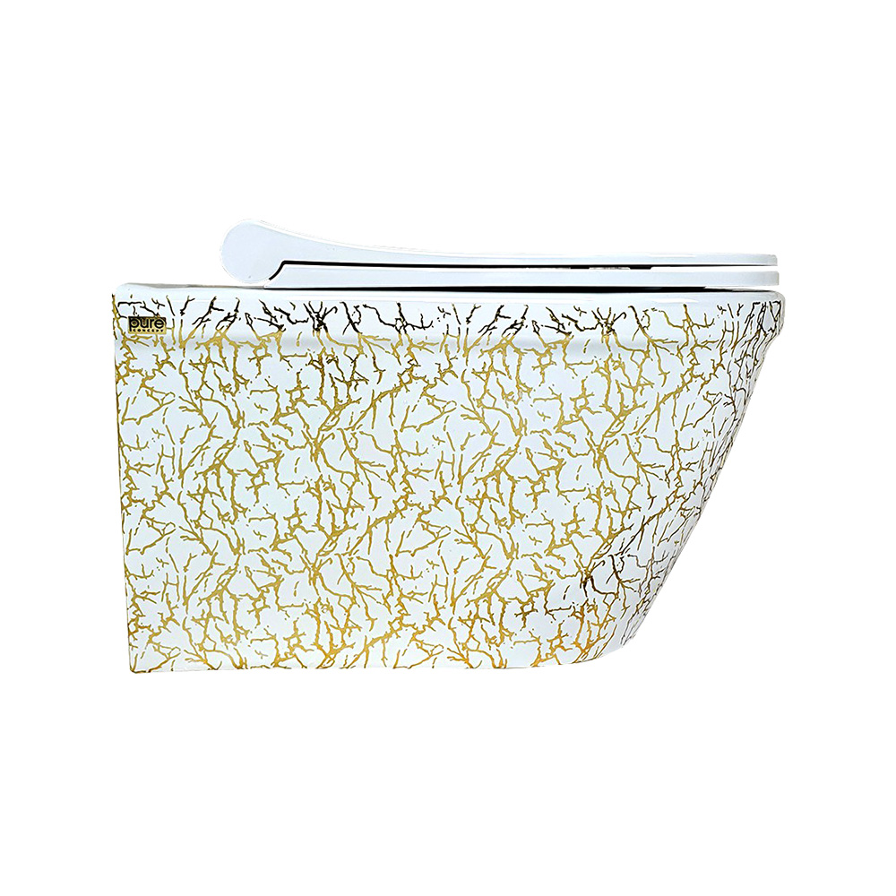 Pure ConceptMarble White & Gold Kanalsız Asma Klozet
