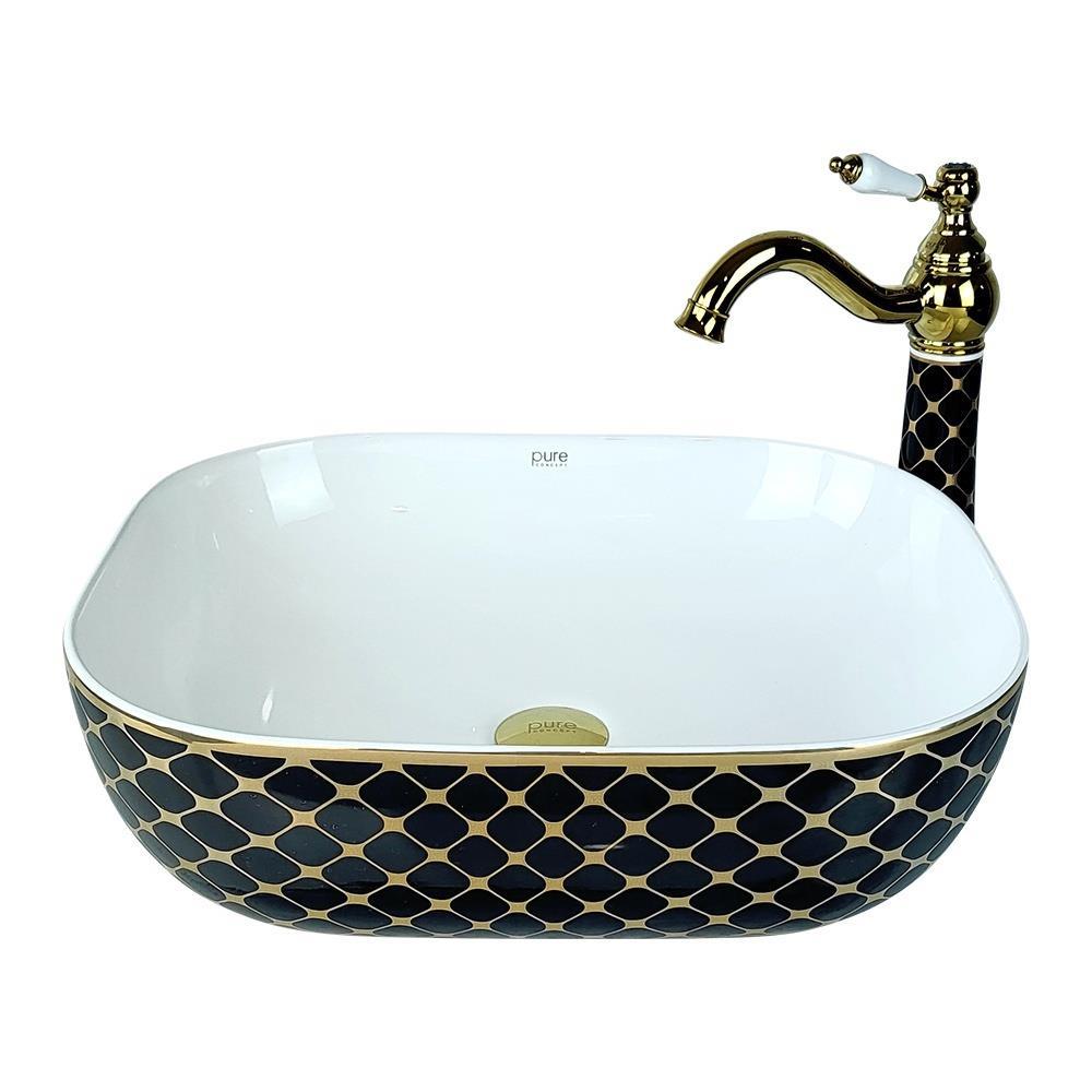 Pure ConceptPure Concept Geometrik Siyah Altın Çanak Lavabo (Outlet)