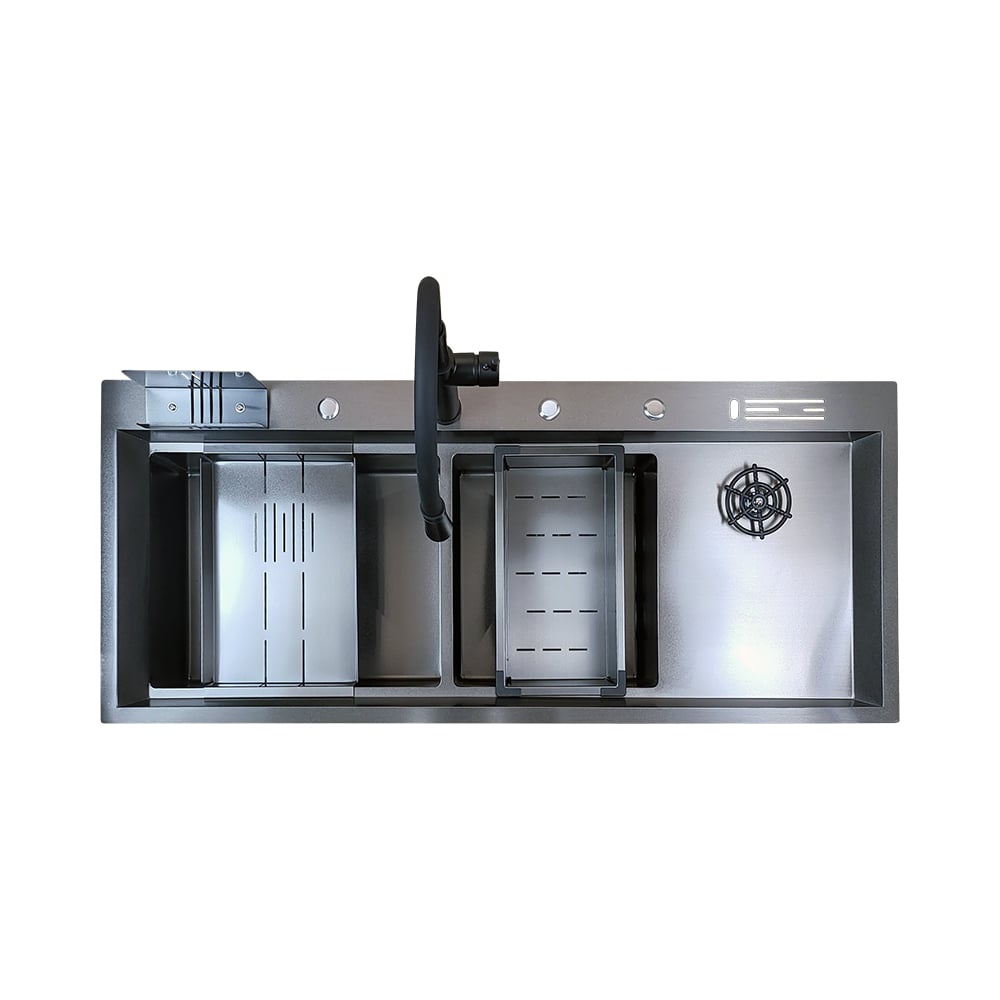 Pure ConceptSiyah 120x50 Çift Göz Bardak Yıkamalı Pas. Çelik Evye