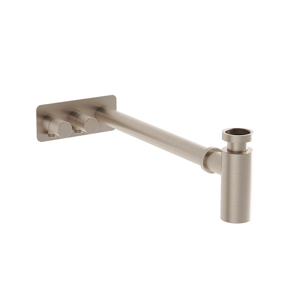 VitraOrigin Fırçalı Nikel Lavabo Sifon Seti Asimetrik Rozetli