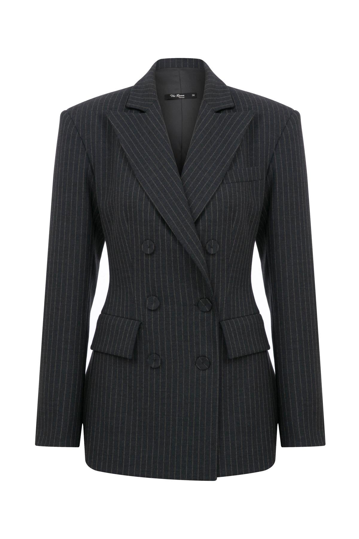 Ivv Gri Çizgili Blazer Ceket