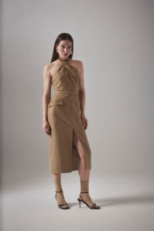 IRIS DRESS YIRTMAÇ DETAY ELBİSE