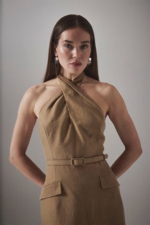 IRIS DRESS YIRTMAÇ DETAY ELBİSE