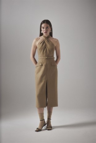 IRIS DRESS YIRTMAÇ DETAY ELBİSE