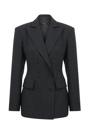 Ivv Gri Çizgili Blazer Ceket