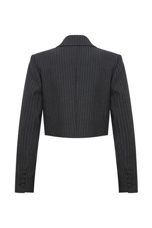 Ivv Gri Çizgili Crop Ceket