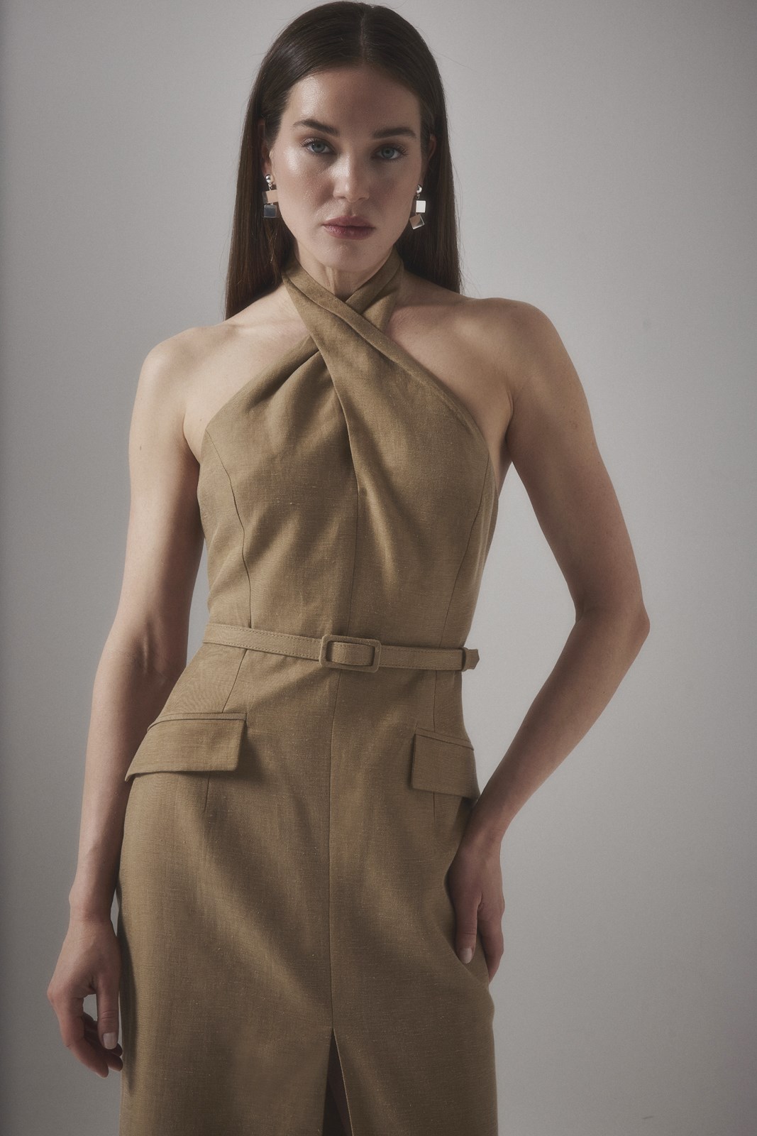 IRIS DRESS YIRTMAÇ DETAY ELBİSE