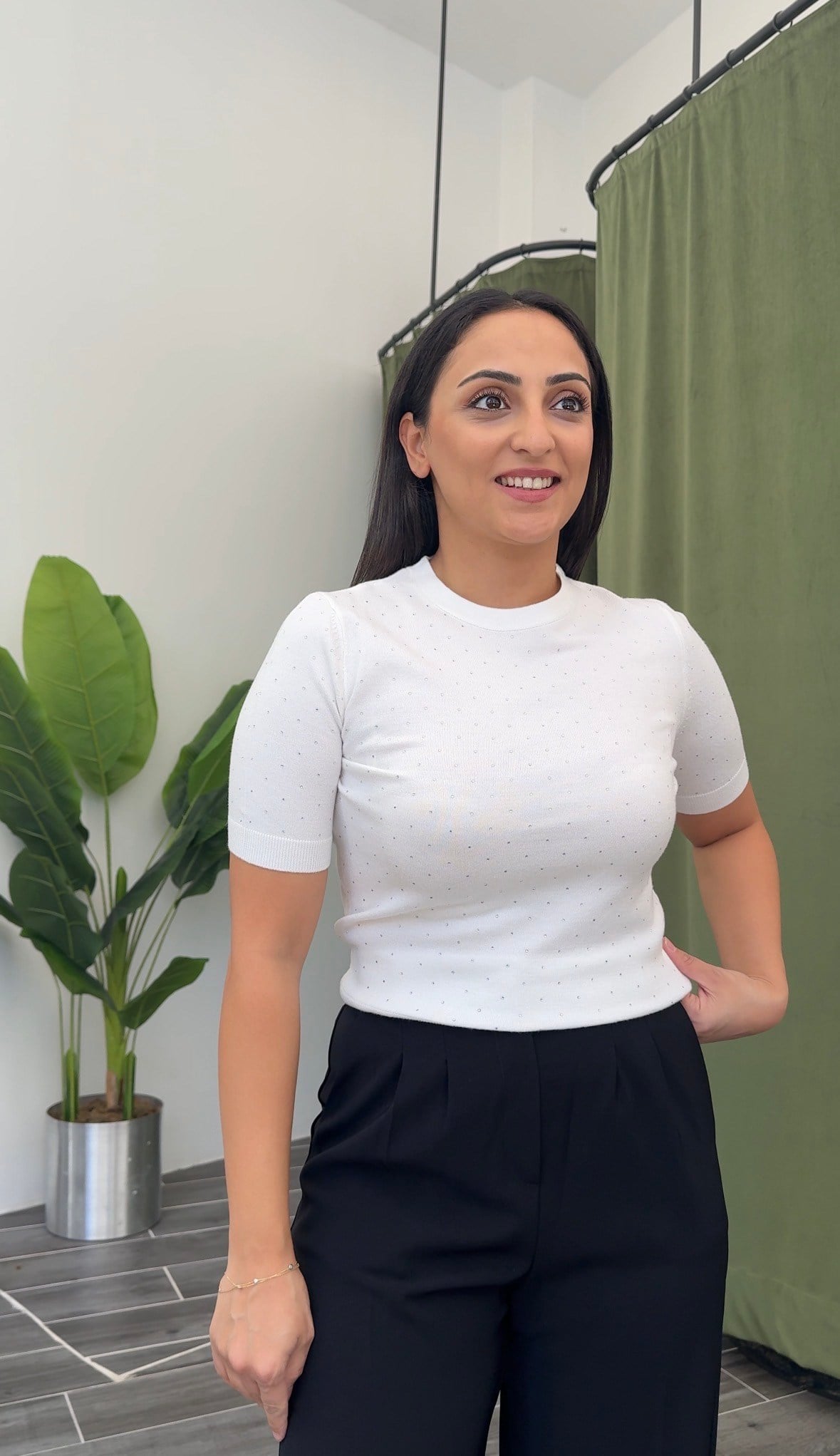 Beyaz Taşlı Bisiklet Yaka Triko