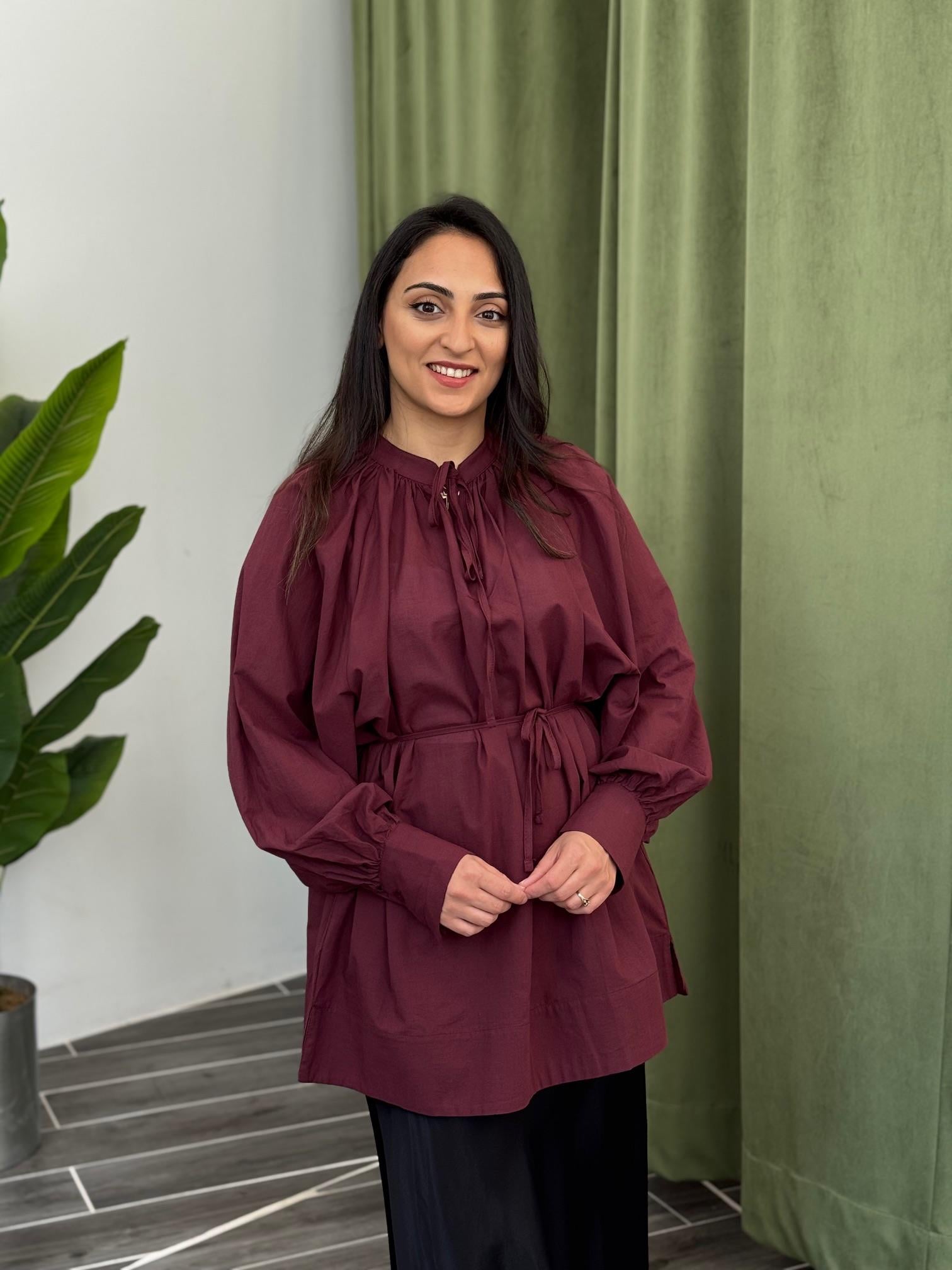 Bordo Pamuklu Tesettür Gömlek Tunik