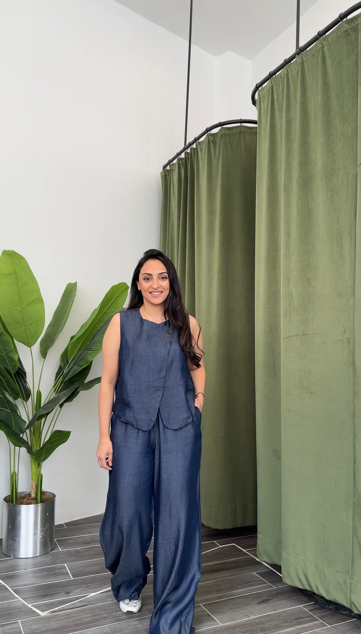 Denim Görünümlü Yelekli Tensel Kumaş
