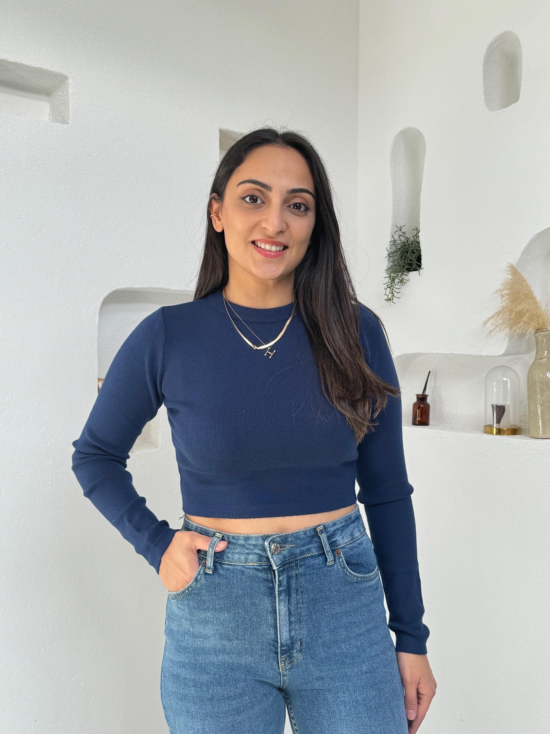 Dutti Saks Crop Çelik Triko Kazak