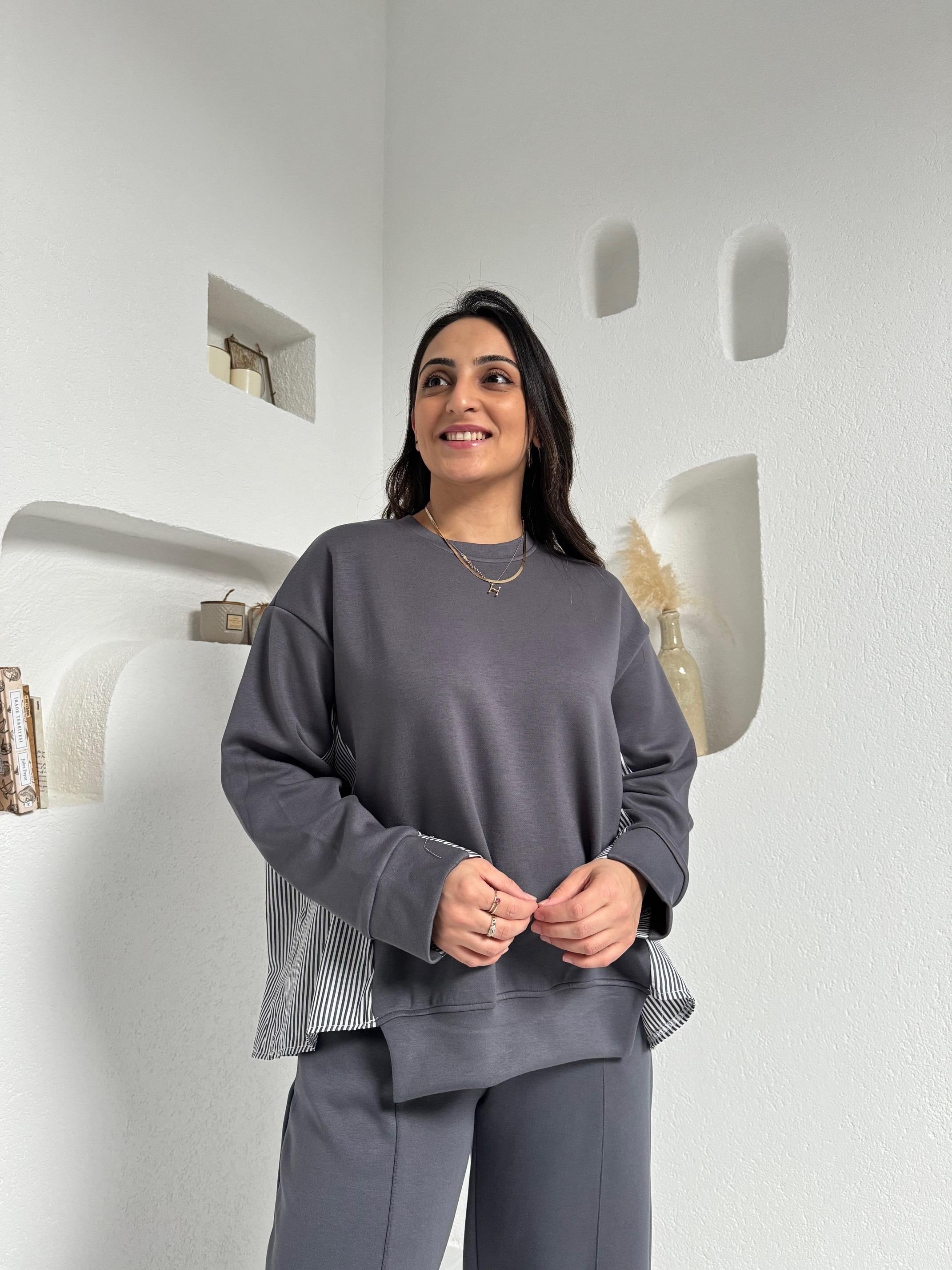 Füme Gömlek Detaylı Sweat