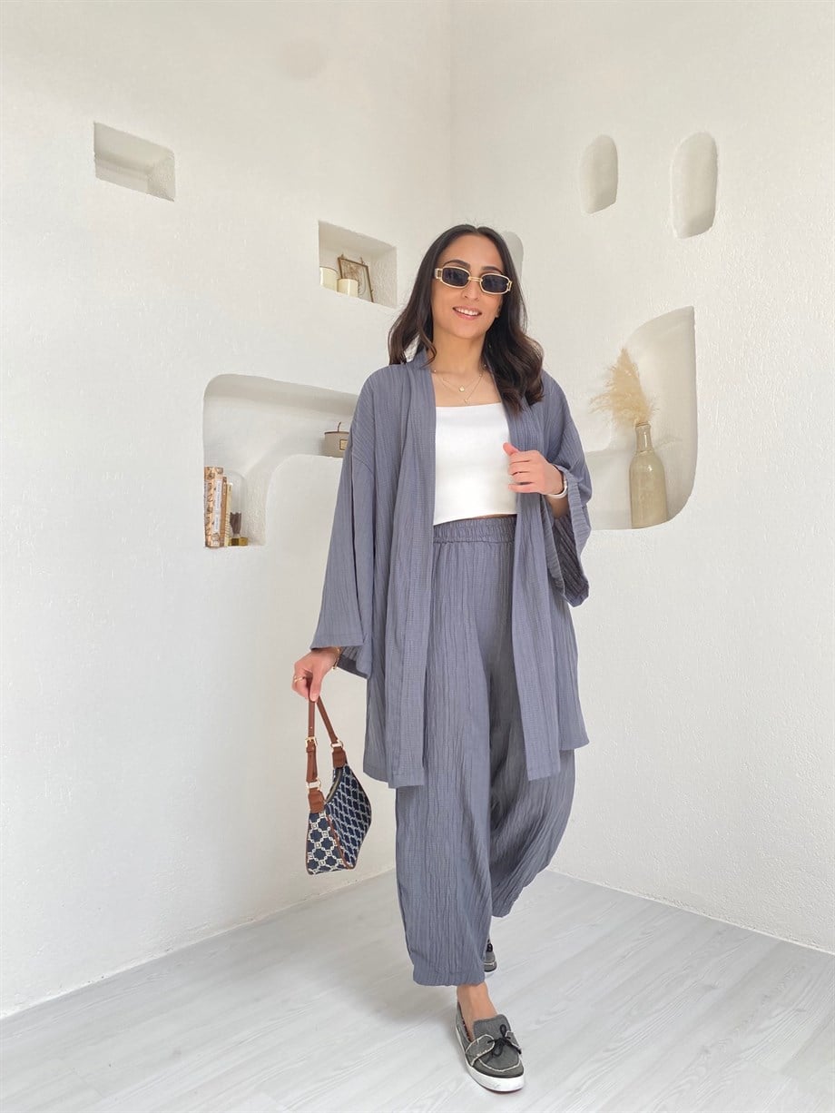 Füme Rengi Rahat Kimono Takım