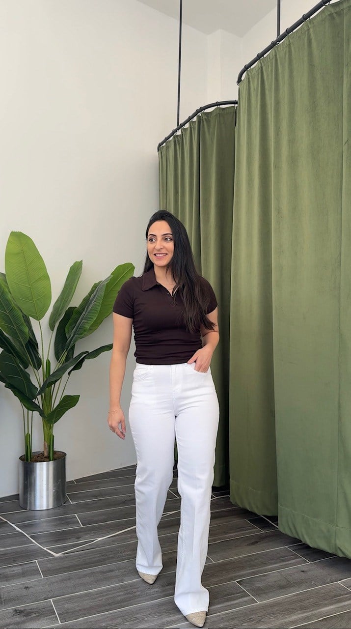 Karol Beyaz İspanyol Paça Likralı Jean