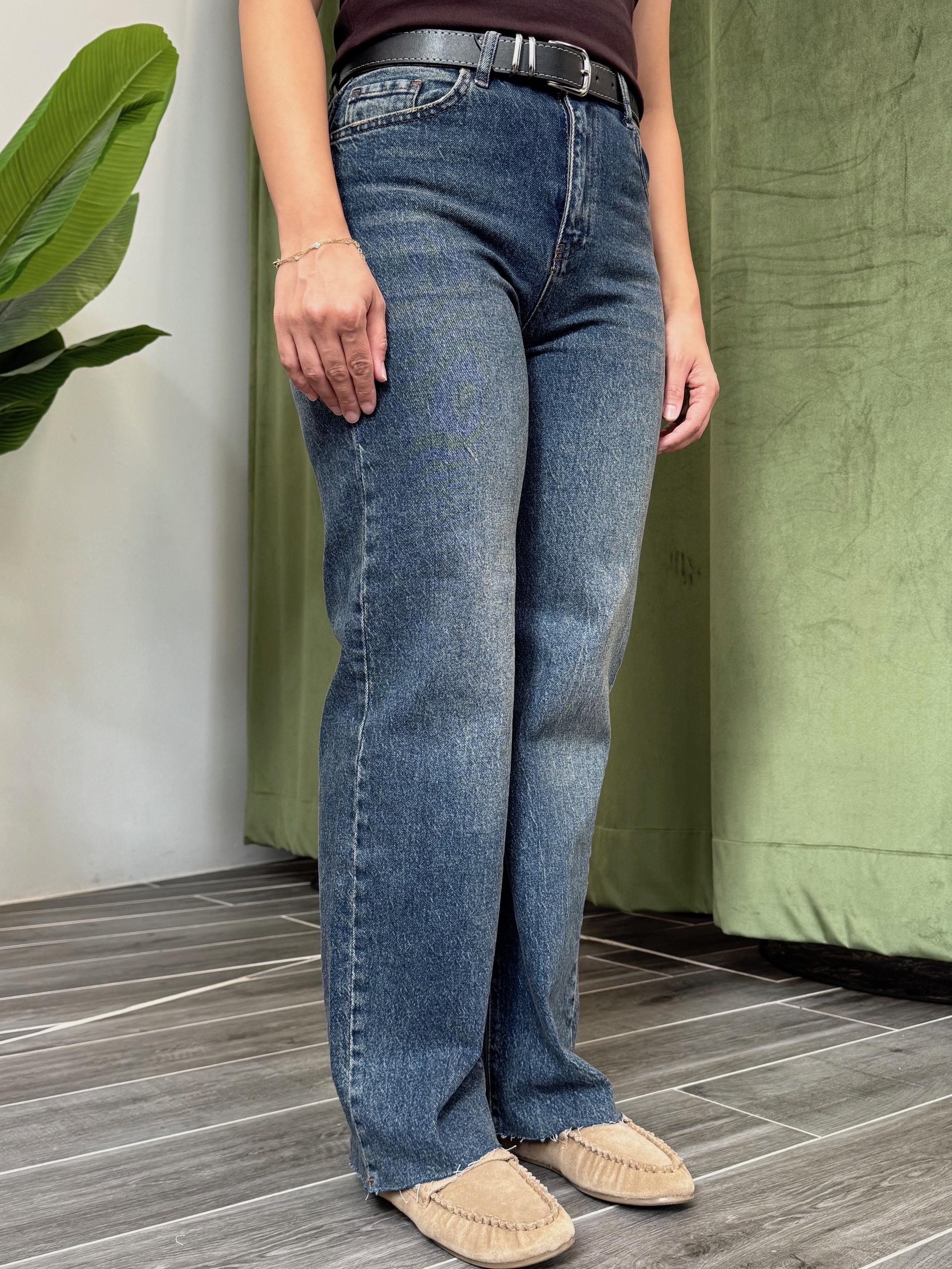 Kemerli Yeşil Taşlama Jean