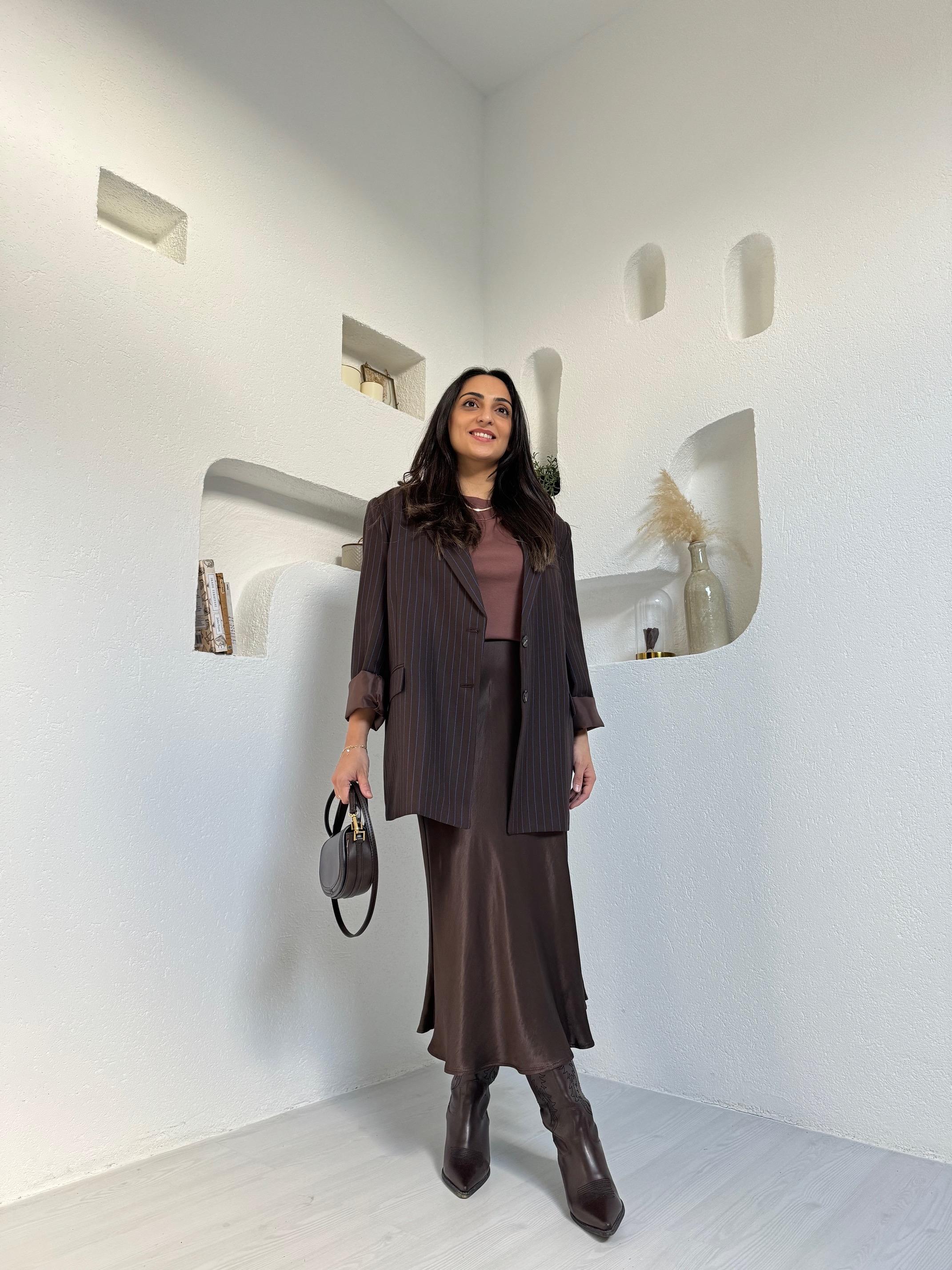 Laks Kahverengi Çizgili Oversize Ceket