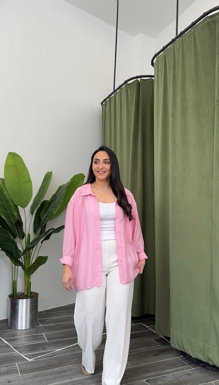 Lia Toz Pembe Tensel Dökümlü Gömlek