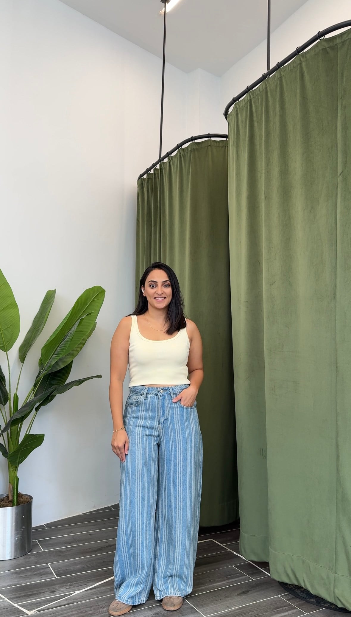 Pamuklu Çizgili Trend Denim