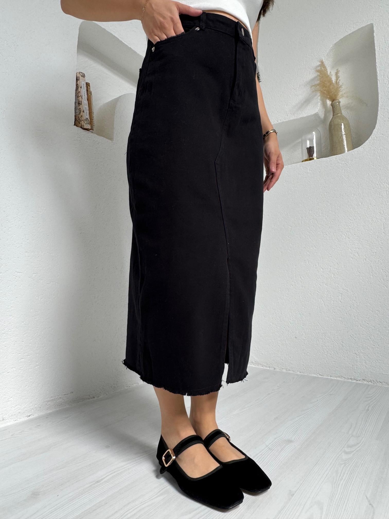 Tina Siyah Gabardin Yırtmaçlı Etek