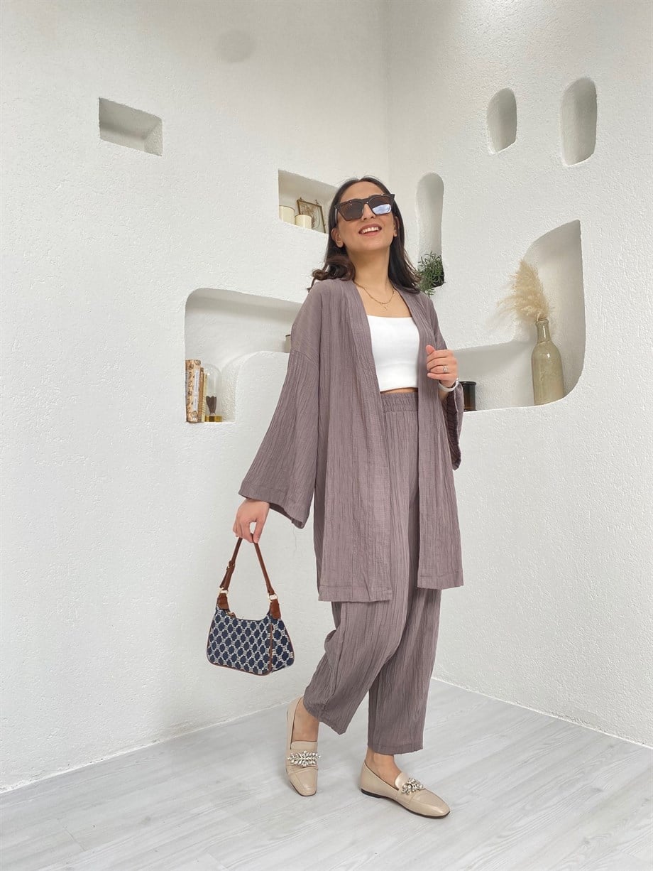 Vizon Renk Kimono Rahat Takım
