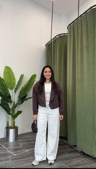 Beyaz Taşlama Pamuklu Denim Jean