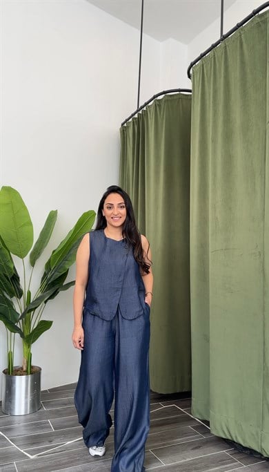 Denim Görünümlü Yelekli Tensel Kumaş
