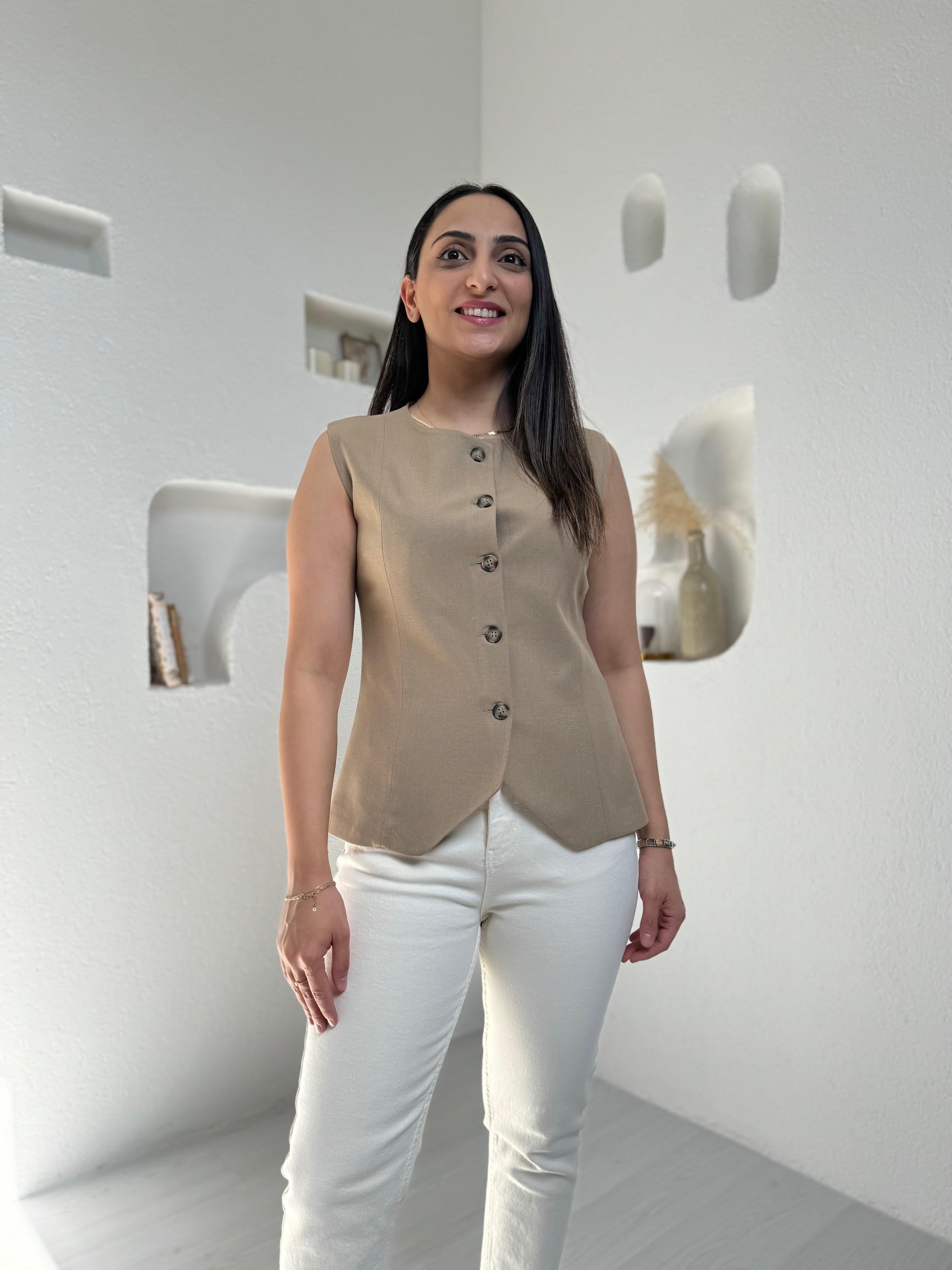 Afra Camel Piliseli Düğmeli Yelek