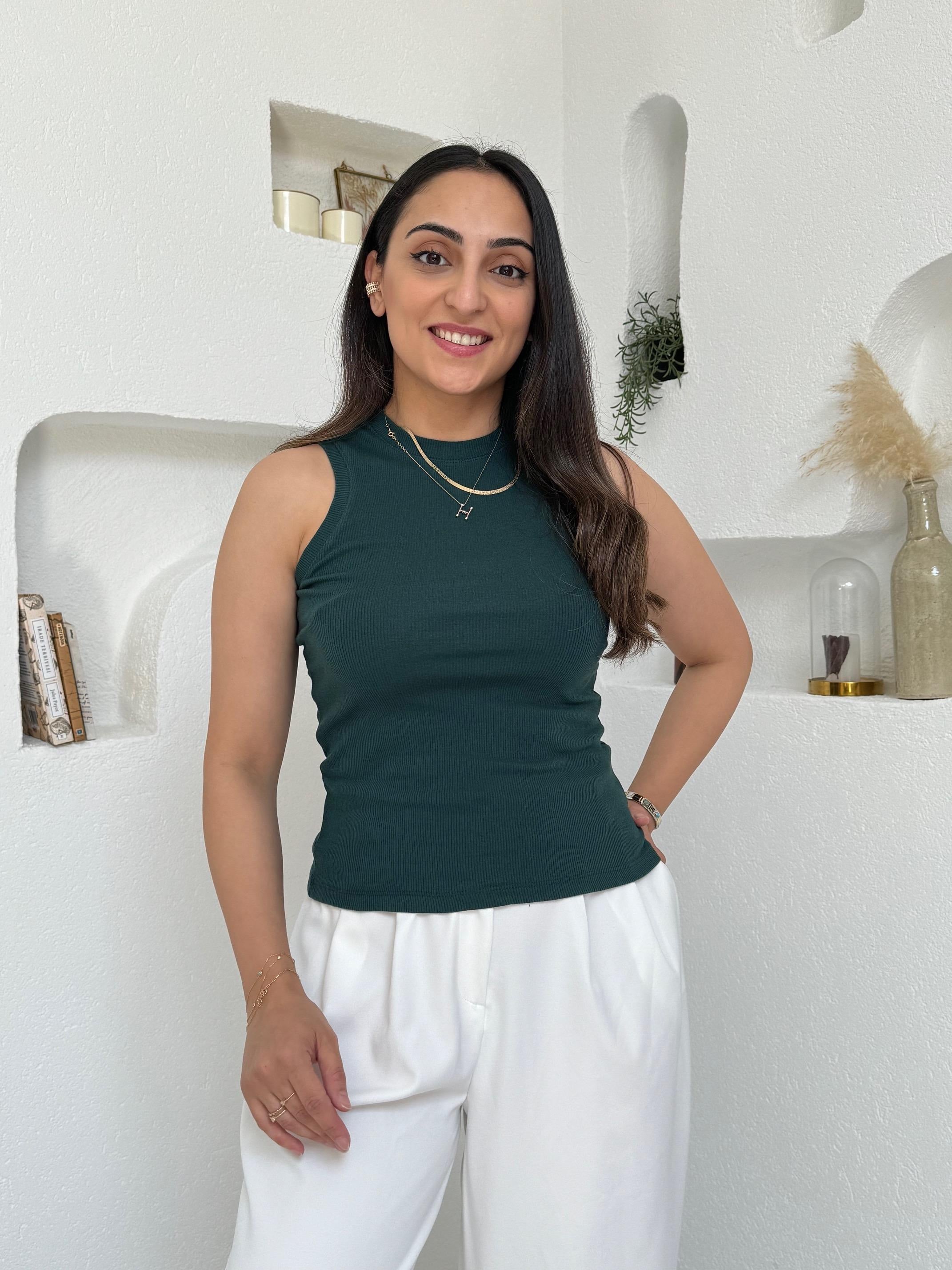Anya Yeşil İnce Fitilli Basic Üst