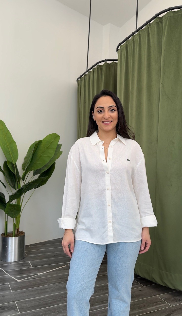 Beyaz Lacoste Keten Gömlek