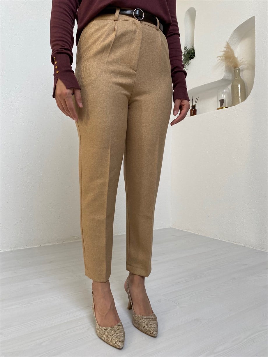 Camel Kemerli Klasik Pantolon