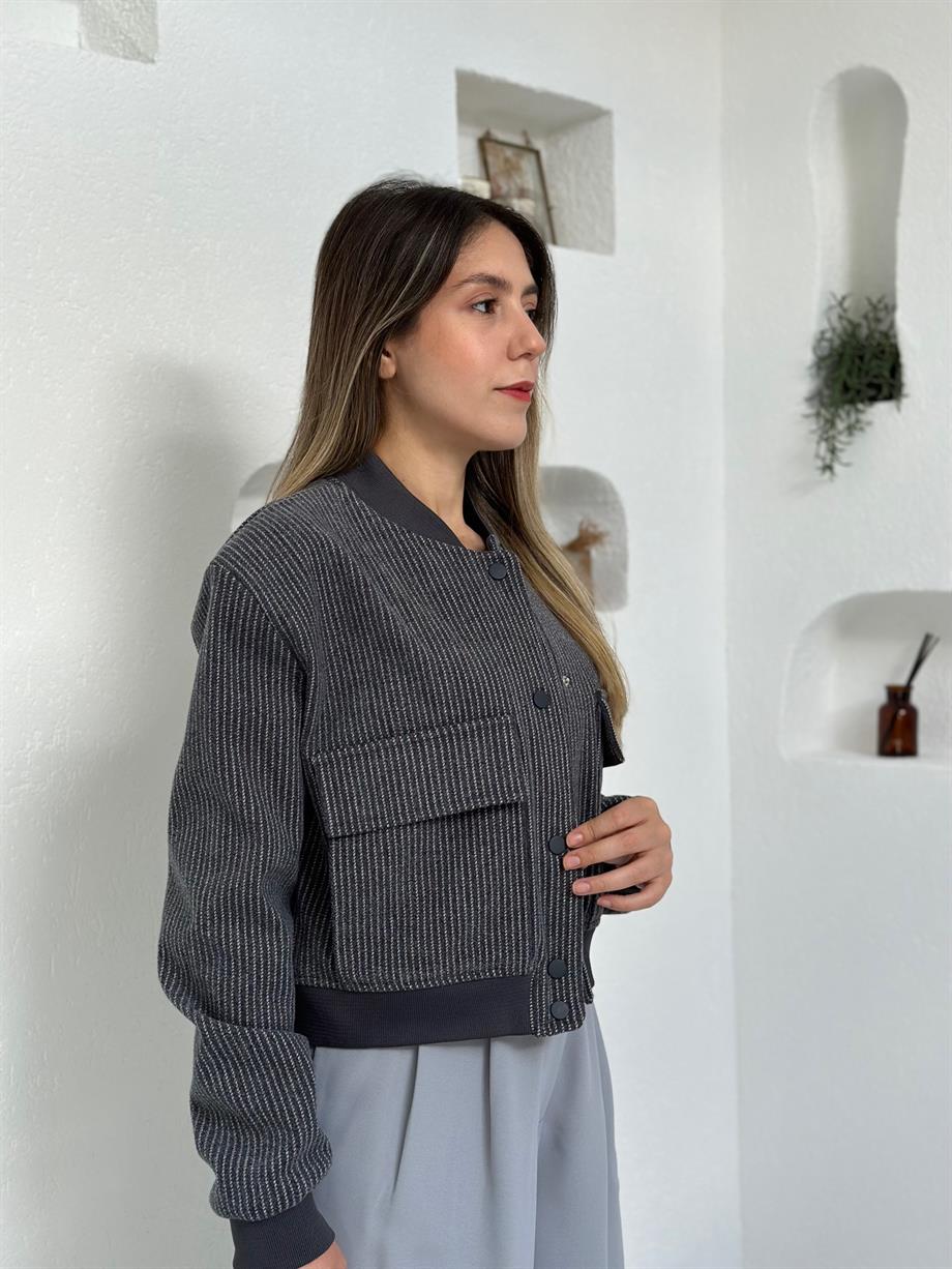 Çizgili Kısa Bomber Ceket