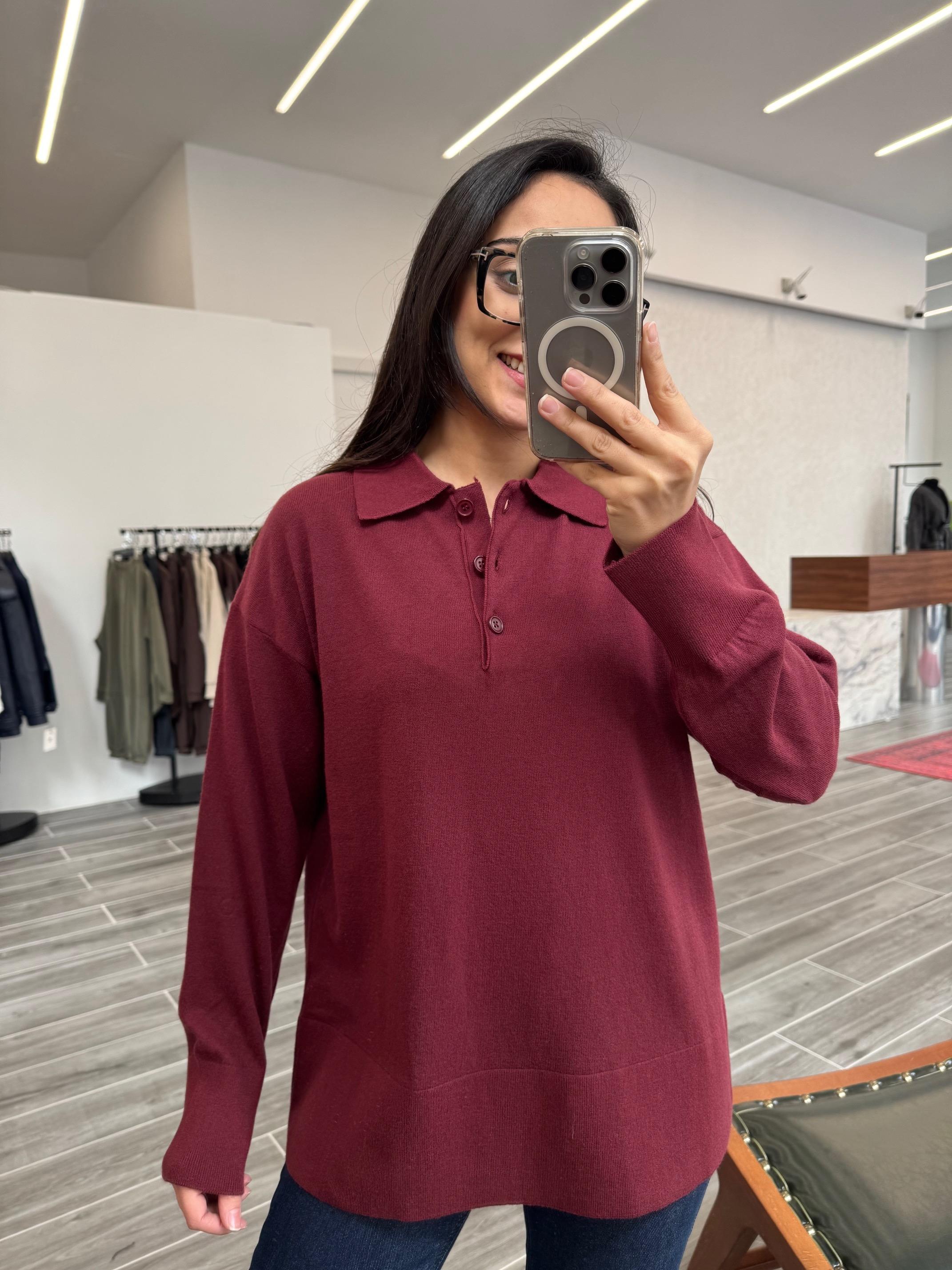 Dilvin Bordo Polo Yaka Triko