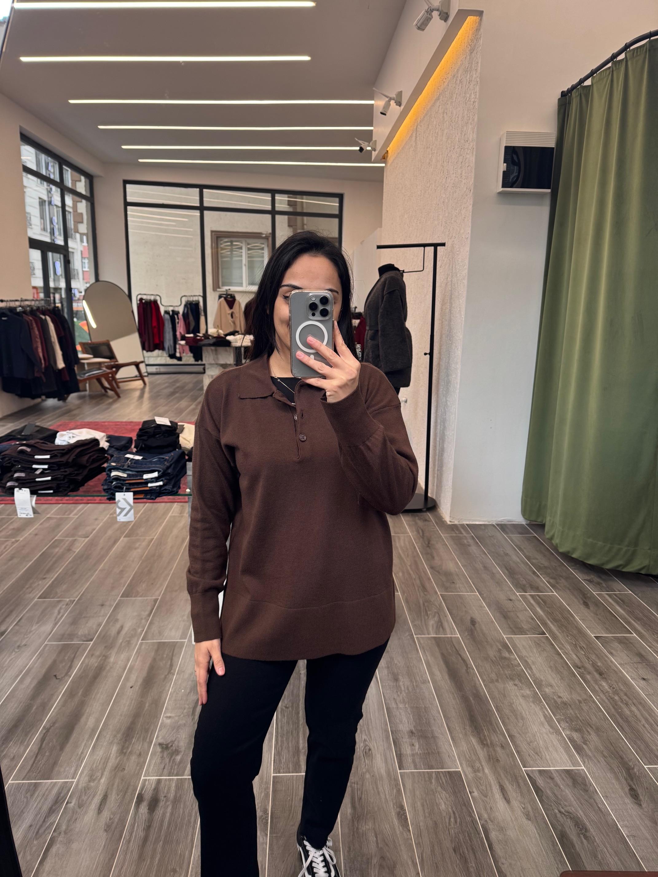 Dilvin Kahverengi Polo Yaka Triko