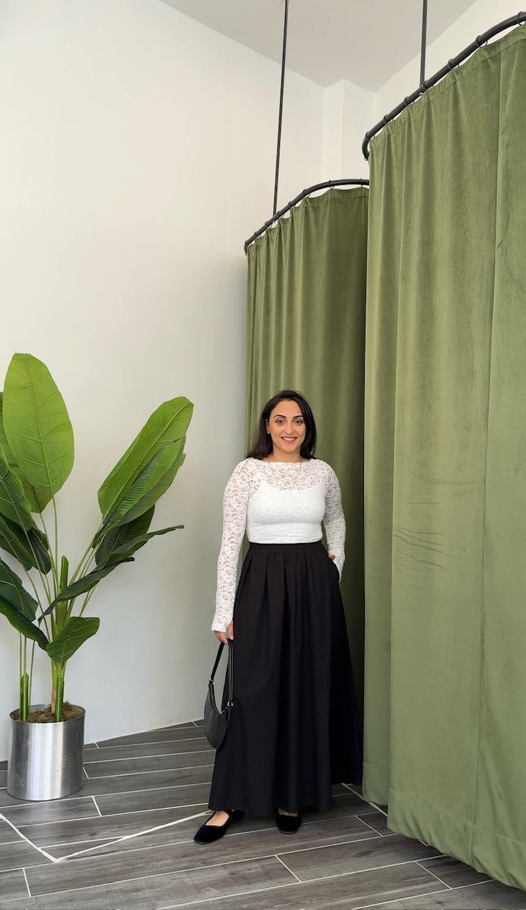 Dilvin Siyah Volanlı Maxi Pamuklu Etek